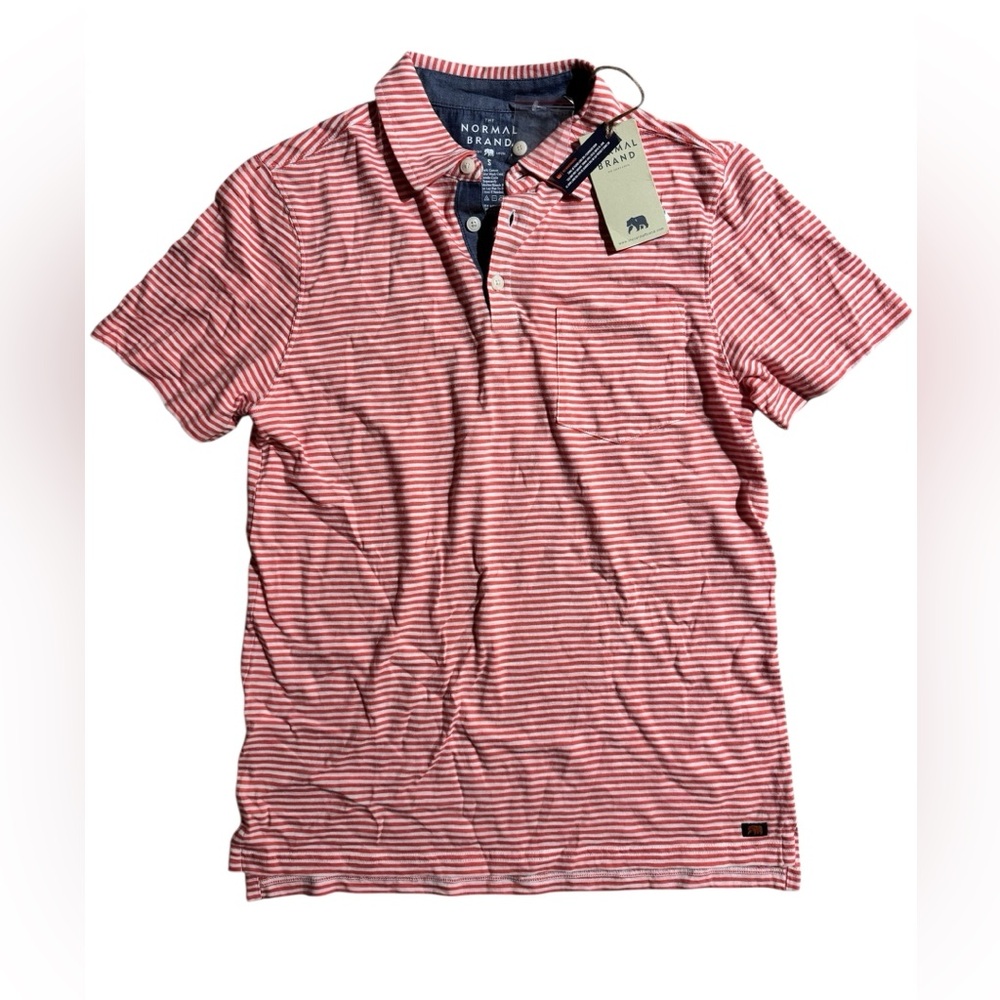 NWT The Normal Brand Slub Polo Striped Shirt Small Sunrise Stripe Orange White